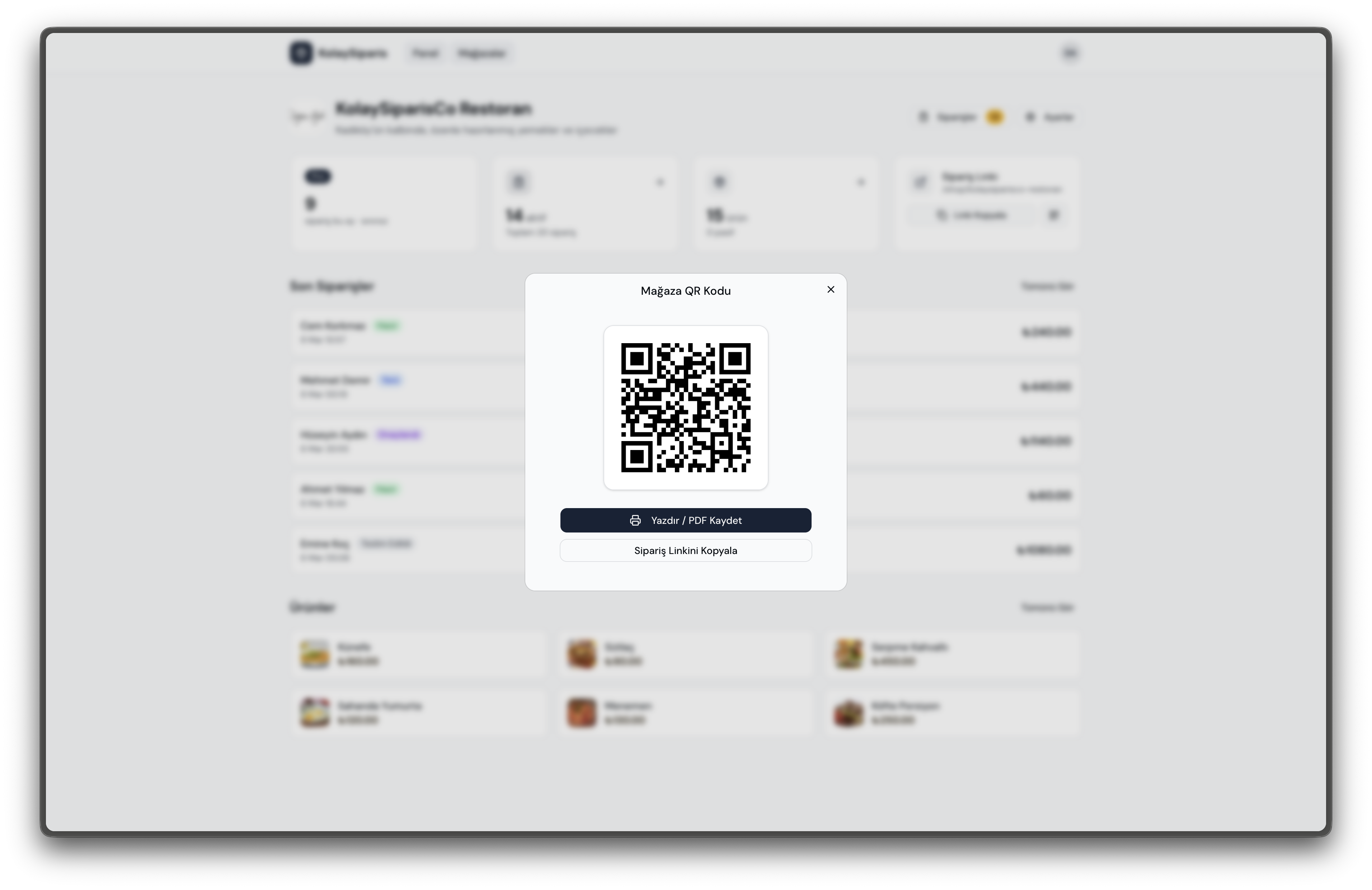 QR kod paylaşım ekranı